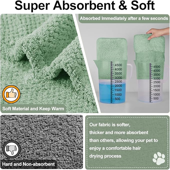 Medium to Large Size Dog Bathrobe, Quick Drying Super Absorbent Used for After Bathing, Warm Dog Towels, Adjustable Hoodies and Belts for Pet Dogs Bath Clothes Products (Green Jacquard, 4XL)