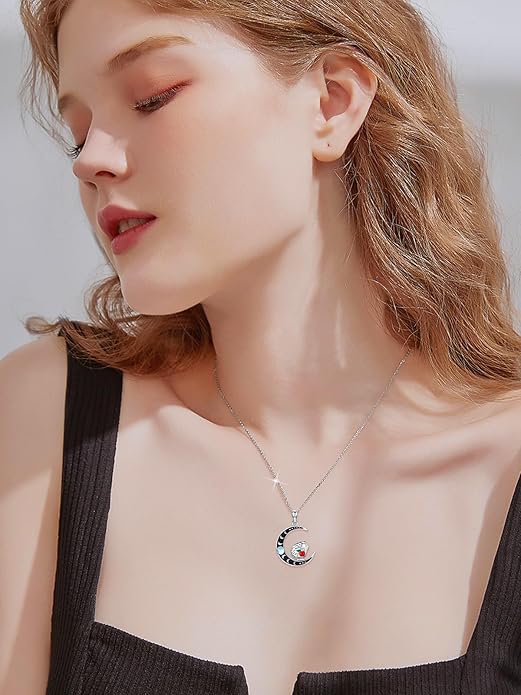 Fox/Cat/Axolotl/Sloth/Panda Necklace Crescent Moon Necklace 925 Sterling Silver Cute Animal Jewelry as Birthday Mothers Day Gifts for Women