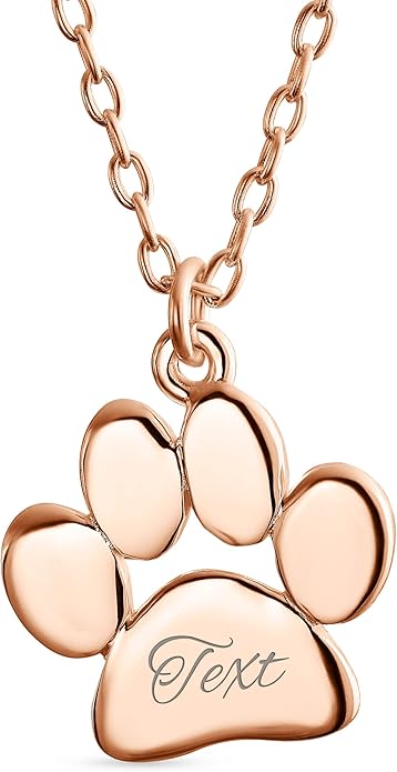 Personalized Initial Alphabet A-Z Dainty Dog Cat Pet Kitten Puppy Paw Print Pendant Necklace Animal Jewelry For Women Teen Polished Rose Yellow Gold Plated .925 Sterling Silver Customizable