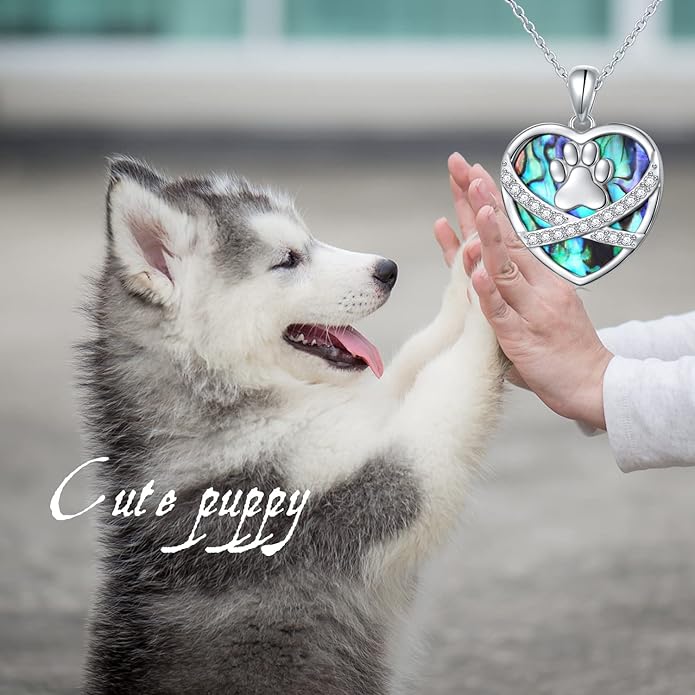 Ladytree S925 Sterling Silver Puppy Dog Cat Pet Paw Print Pendant Necklace 18 inches