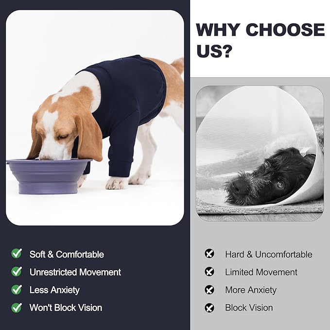 IDOMIK Dog Recovery Suit, Dog Surgery Recovery Suit Front Legs, Comfy Joint Leg Sleeves After Surgery, Elbow Braces Protector for Leg Injuries & Joint Pain, Cone Collar Alternatives,Navy,L