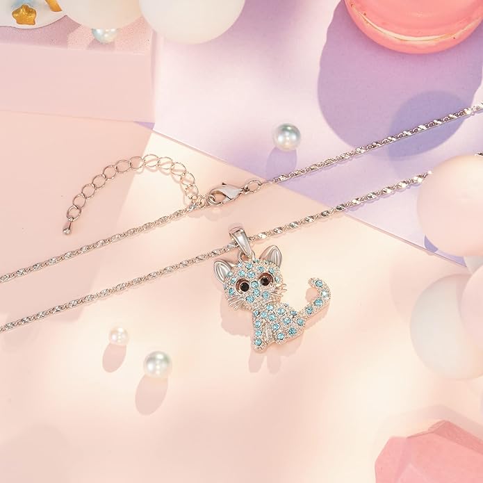 Lanqueen Kitty Cat Pendant Necklace Jewelry for Women Girls Cat Lover Gifts Daughter Loved Necklace