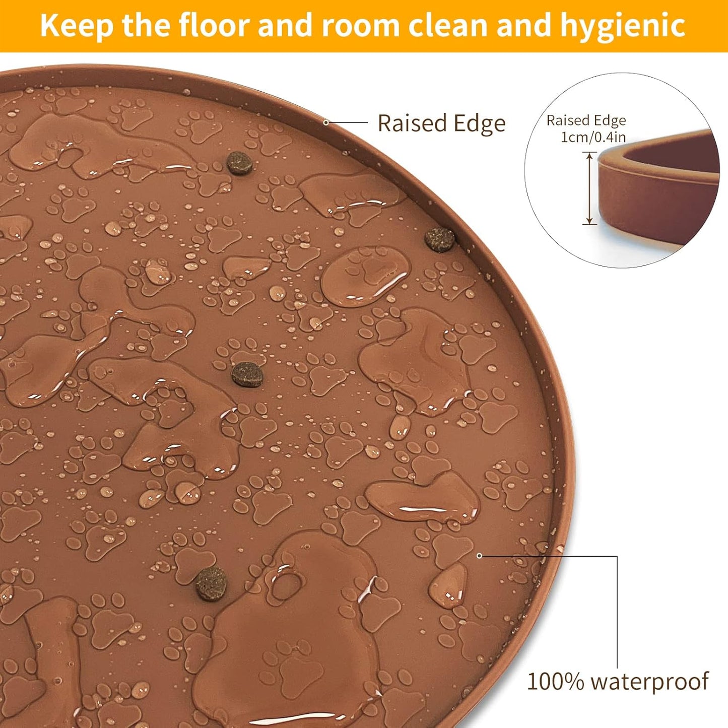 KPWACD Pet Placemat for Dog and Cat, Anti-Slip Waterproof Dogs Feeding Bowl Mat Prevent Food and Water Overflow, Silicone Puppy Dish Mats Suitable for Small Medium Big Pets, Brown, 19" * 12"