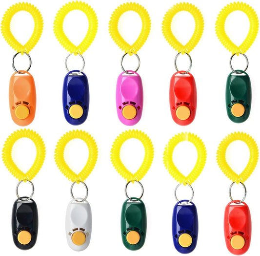 Rocutus 10-Piece Colorful Pet Training Clickers with Wrist Strap - Train Dogs, Cats, Horses & More