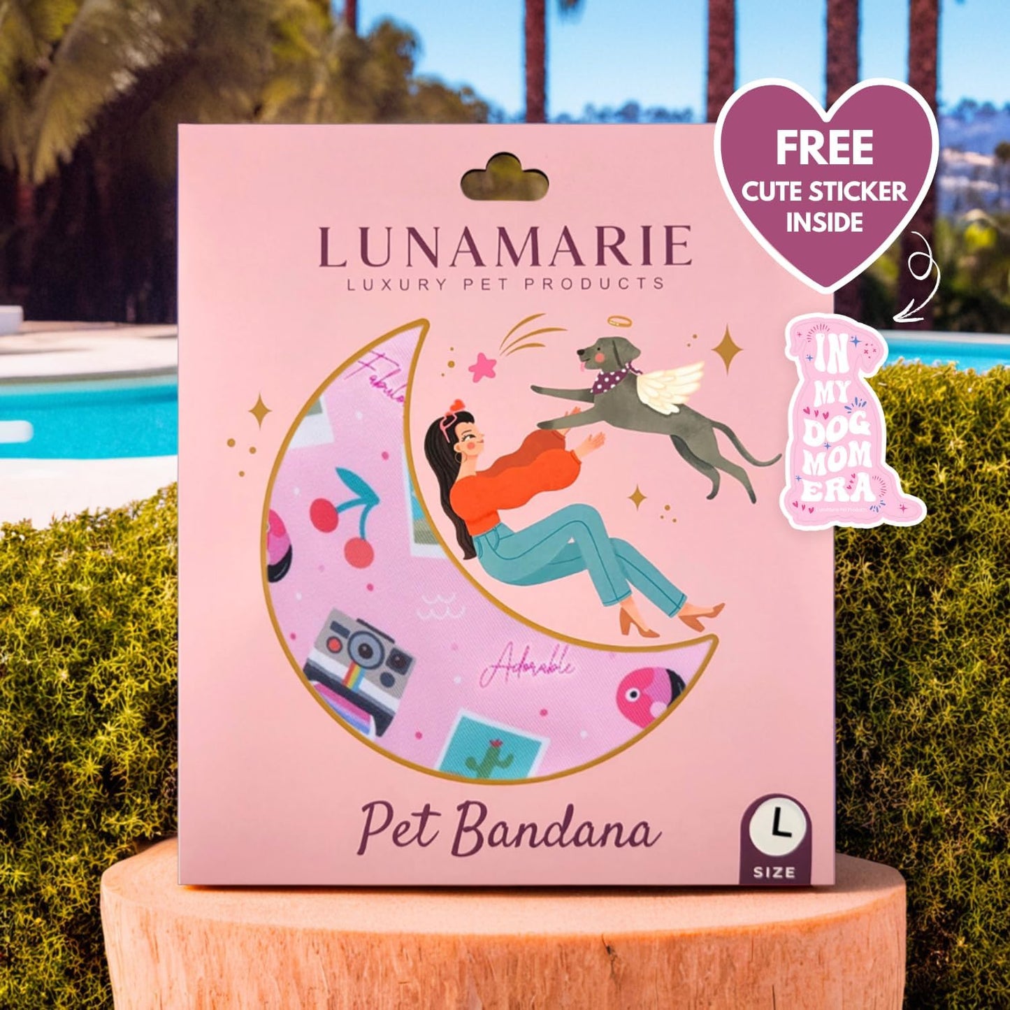 LunaMarie - Luxury Pet Birthday Bandanas -Premium & Silky Poly Fabric | 100% Handmade | Custom Shape Dual Layered (Summer Vibes, Small)