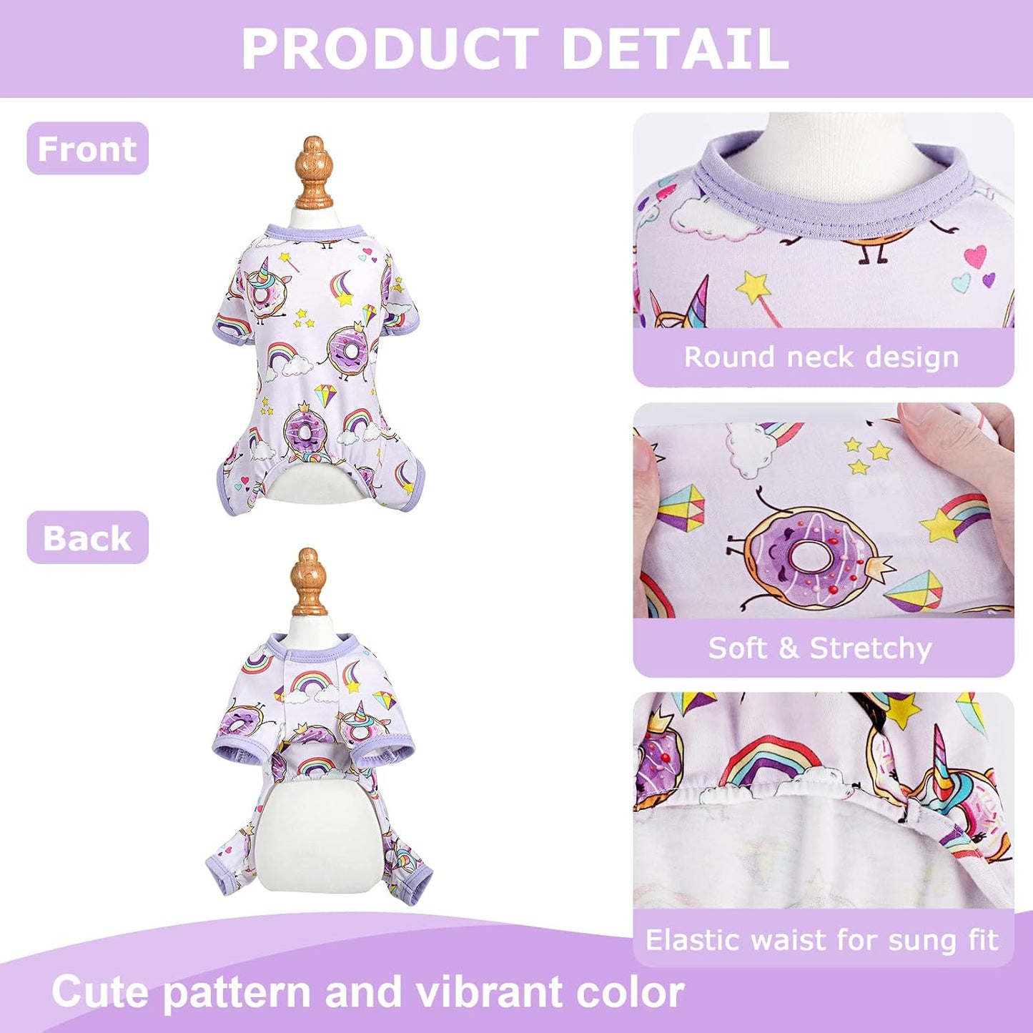 Dog Pajamas Pjs Summer Dog Clothes for Small Dogs Girl - Boy - Medium Size Dogs, Soft Stretchy Puppy Clothes Doggie Onesies Fall Cat Pet Jammies Outfit (Donut Purple, Small)