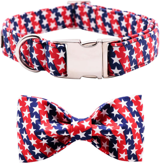 Lionet Paws Patriotic Dog Collar with Bowtie, 4th of July, Soft and Comfortable, Adjustable Collar for Small Dogs, Neck 10-16 inches