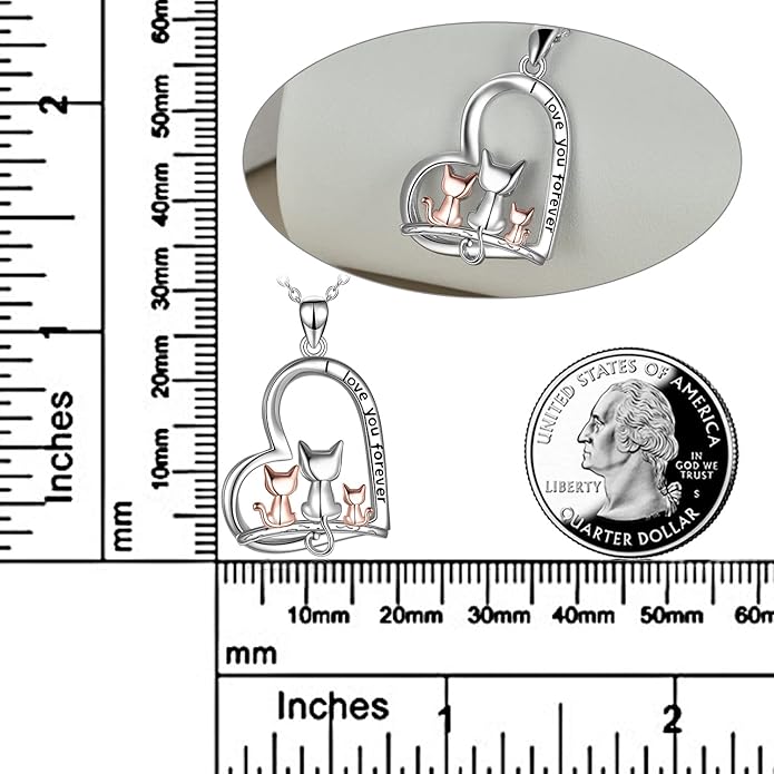 POPLYKE Cat/Family Cat Necklace for Women 925 Sterling Silver Celtic Moon Cat Wiccan Jewelry for Wife