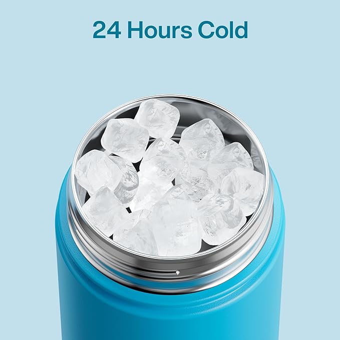 Insulated Water Bottle with Straw - Encool Stainless Steel Water Bottle, Leak-Proof, BPA-Free, Double Wall Vacuum Keeps Cold for 24 Hours for Sports, Travel, School (26 oz, Azure Blue)