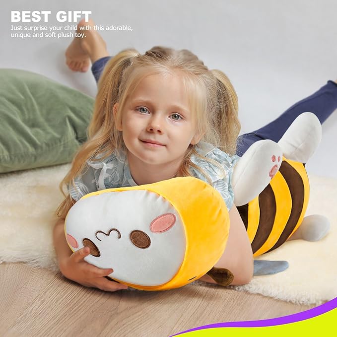 Onsoyours Cute Kitten Bee 20" Plush Toy Stuffed Animal Kitty Soft Anime Cat Large Plush Pillow for Kids (Yellow Cat Bee, 20")