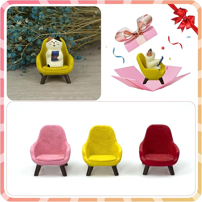 Cute Cat Playing Phone on Sofa Resin Figurine Desk Decor & Cat Lover Gift (Yellow Sofa)