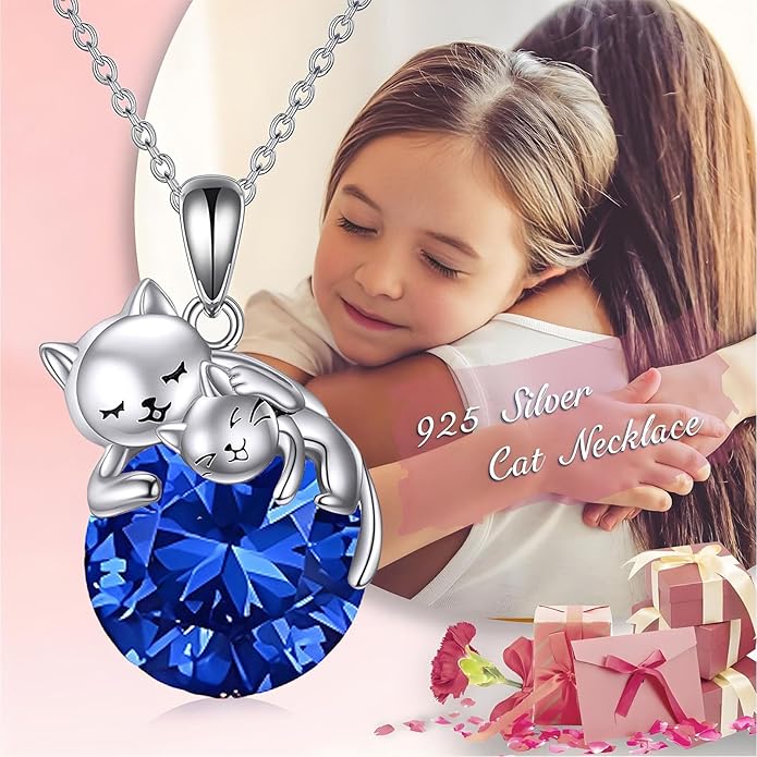 Cat Necklace Sterling Silver Cat Pendnat with Rose Quartz Pearl Jewelry Gifts for Women Cat Lovers