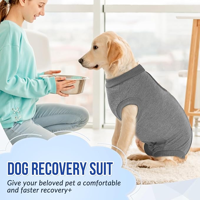 Lukovee Recovery Suit for Dogs, Onesie Surgery Recovery Suit for Female Male Dogs, Abdominal Wounds Cone E-Collar Alternative Prevent Licking Spay Recovery Suit (Grey,Large)
