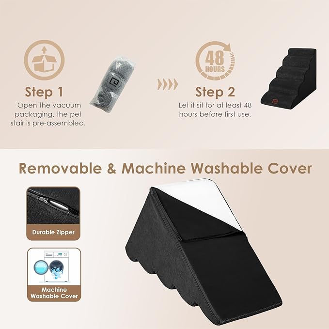 EHEYCIGA Curved Dog Stairs Ramp for High Beds 22.6" H, 5-Step Dog Steps for Small Dogs and Cats, Pet Stairs for High Bed Climbing, Non-Slip Balanced Pet Step Indoor, Black