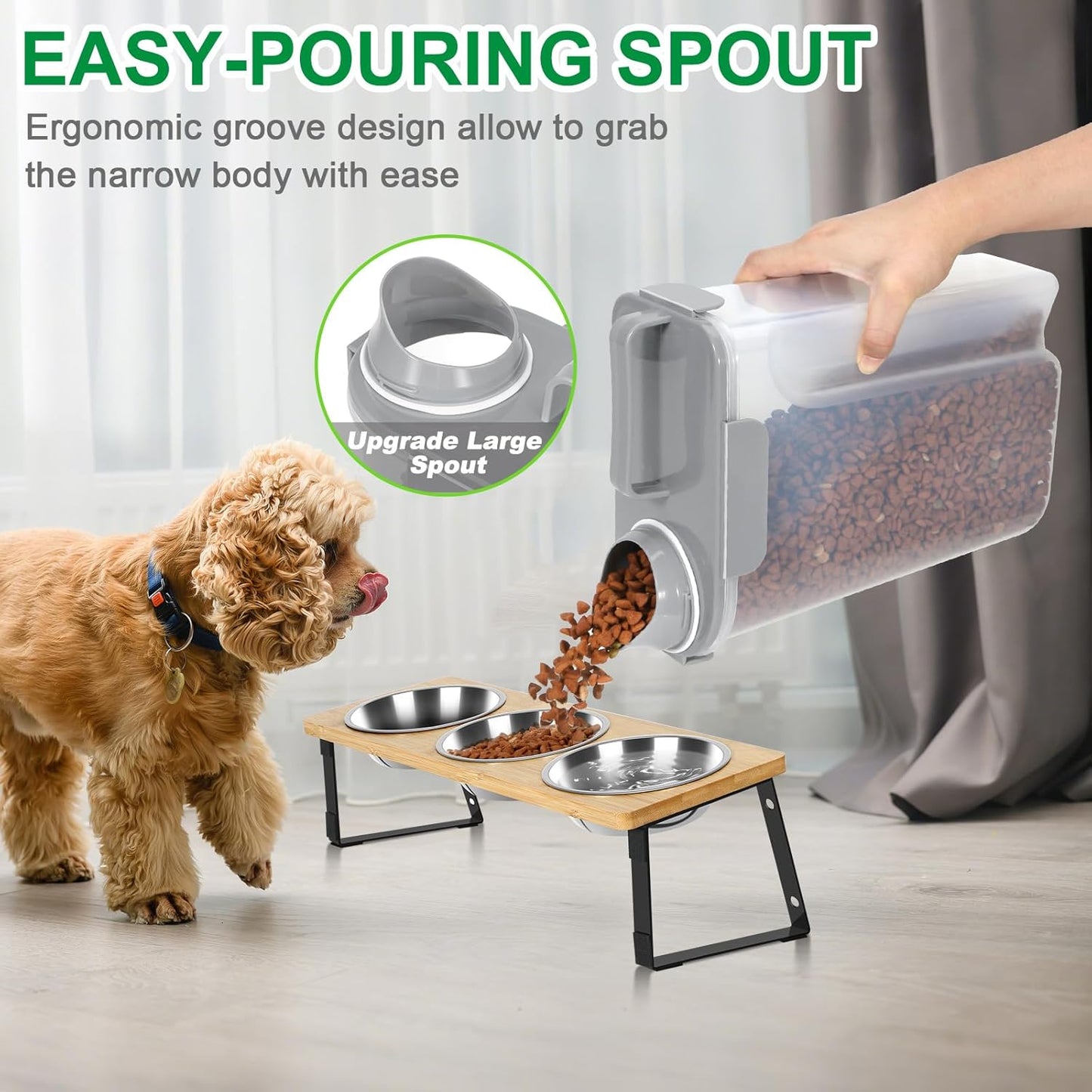 TBMax Pet Dog Cat Food Storage Containers 2 Pack 10 to 14 Lbs, Airtight Cat Food Dispenser with Large Spout & Portable Handle, Travel Dog Treat Storage Bin Bird Seed Container -Light Green/Light Grey