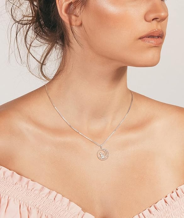 YL Women's Cat Necklace 925 Sterling Silver Heart Pendant Filigree Moon Jewelry for Girls