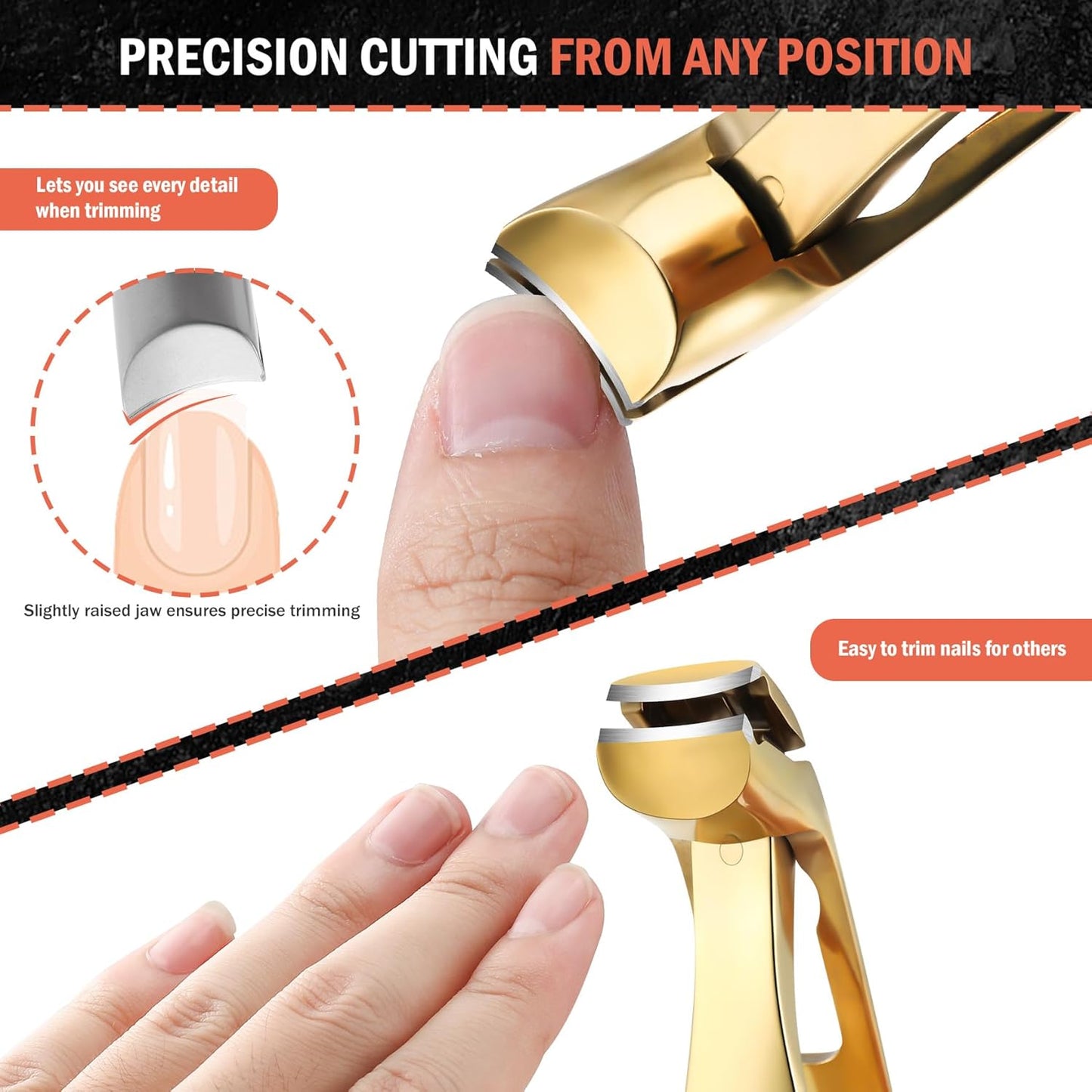 BEZOX Ergonomic Angled Head Thick Toenail Clipper for Seniors - Large Nail Clippers for Thick and Ingrown Nails with Metal Nail File, Premium Nail Cutter Fingernail Clipper for Men and Women - Golden