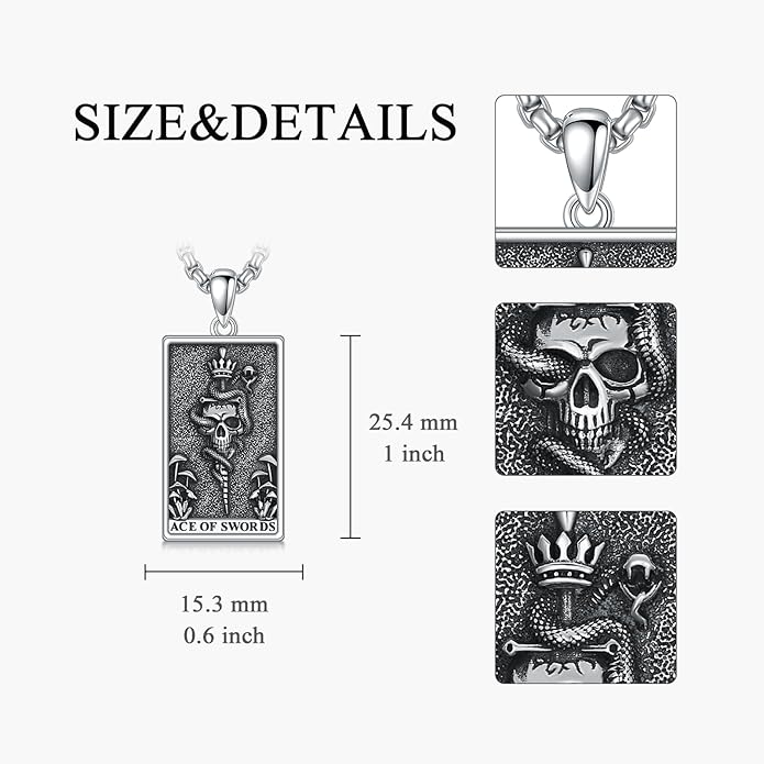 PELOVNY Tarot Card Necklace 925 Sterling Silver Skeleton Necklace The Sun Moon Star Strength Lovers Death Devil Fool Tarot Jewelry Christmas Birthday Gifts for Men Women Unisex