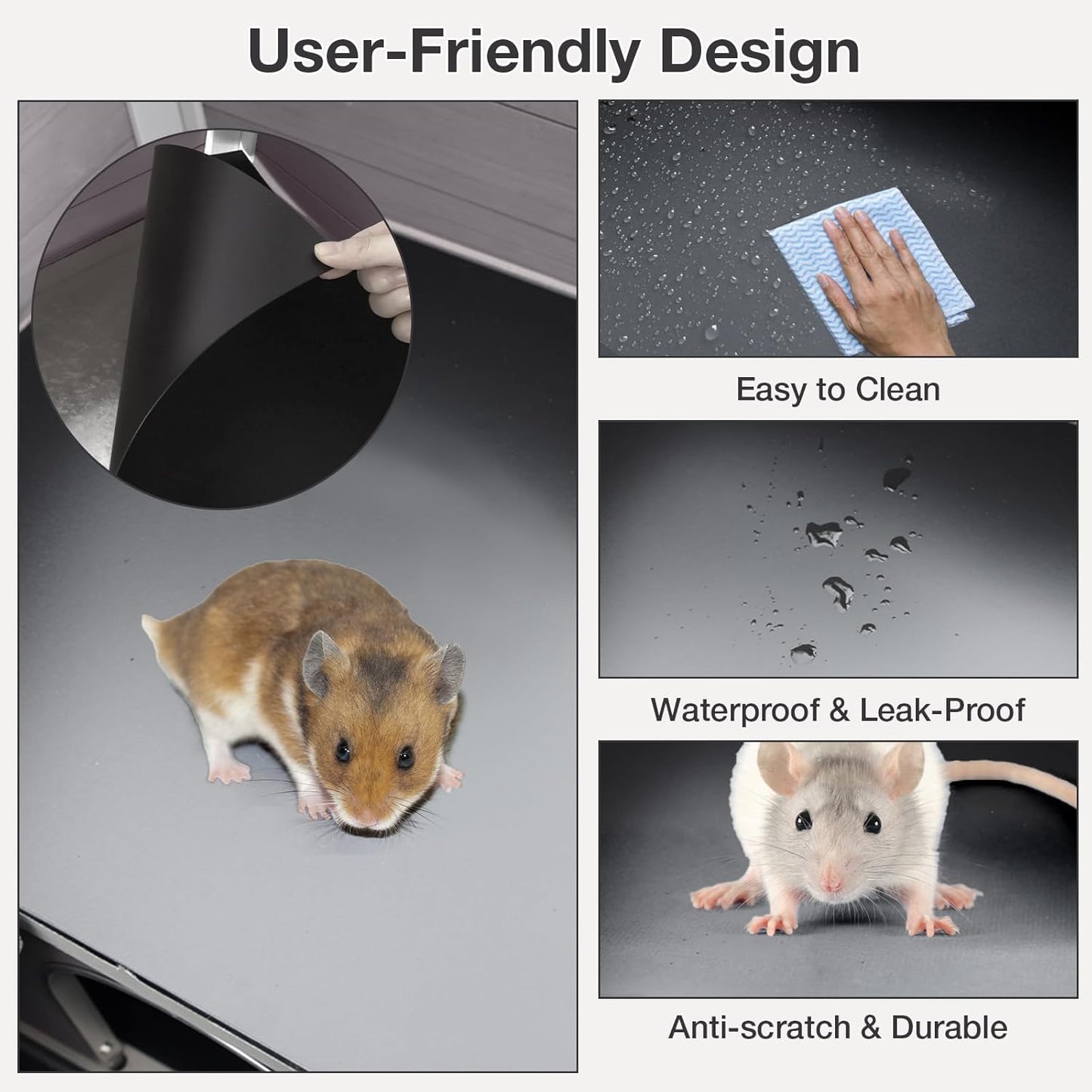 Guinea Pig Cage with Wooden Stand - Hamster Cage, Small Animal Cage Anti Chew Ramp, Hideout, Platform, Pull Out Tray (Grey, L)