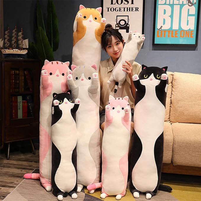 Long Cat Plush Kawaii Body Pillow, Cute Cat Stuffed Animals Soft Plushies.