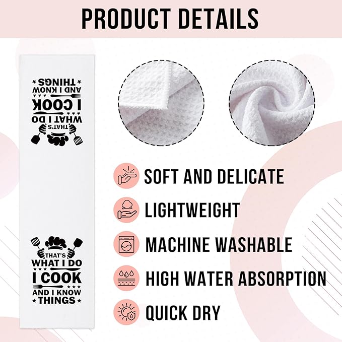 Funny Kitchen Towels That's What I Do I Cook and I Know Things Cleaning Cloth Funny Sayings Dish Towels for Kitchen Decor Hilarious Birthday Gifts Chef Gifts for Housewife Cooking Lover