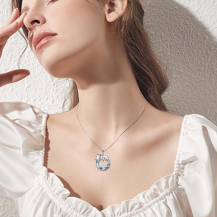 Cat Necklace Sterling Silver Cat Pendnat with Rose Quartz Pearl Jewelry Gifts for Women Cat Lovers