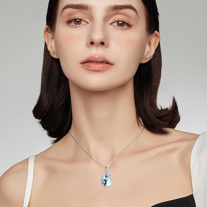 KQF Cat/Dragonfly/Owl/Angel Wings Necklace for Women Sterling Silver Moonstone Pendant Necklaces Animal Jewelry Mother'S Day Gifts for Cat Lover Teen
