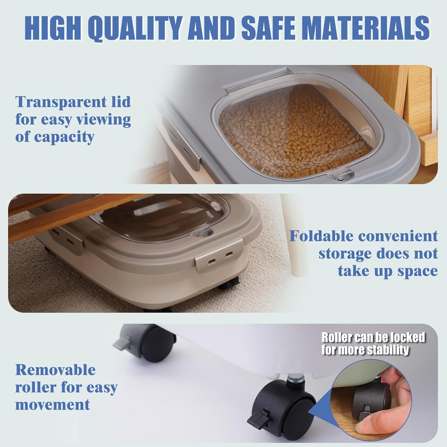 Collapsible Dog Food Storage Container with Lids, Airtight 30 35 Lbs Rice Cereal Flour Sugar Containers Dispenser, Sealable 20 25 Lbs Dog Pet Cat Bird Seed Kitchen Holder Bin Bucket with Rolling Wheel