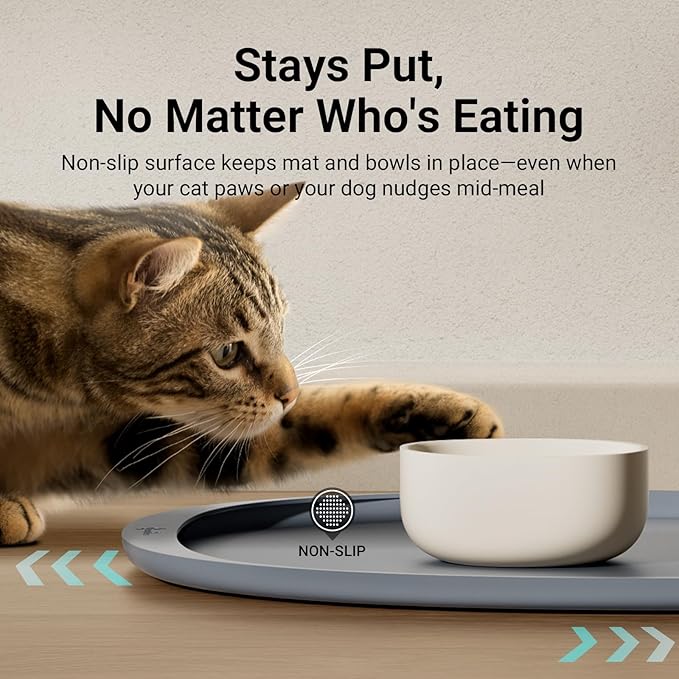 DownyPaws Dog Food Mats for Floors Waterproof, BPA Free Silcone Dog Bowl Mat, Non-Slip Pet Feeding Mat with High Raised Edge, Cat Placemat for Messy Drinkers, 24"×17", Light Gray