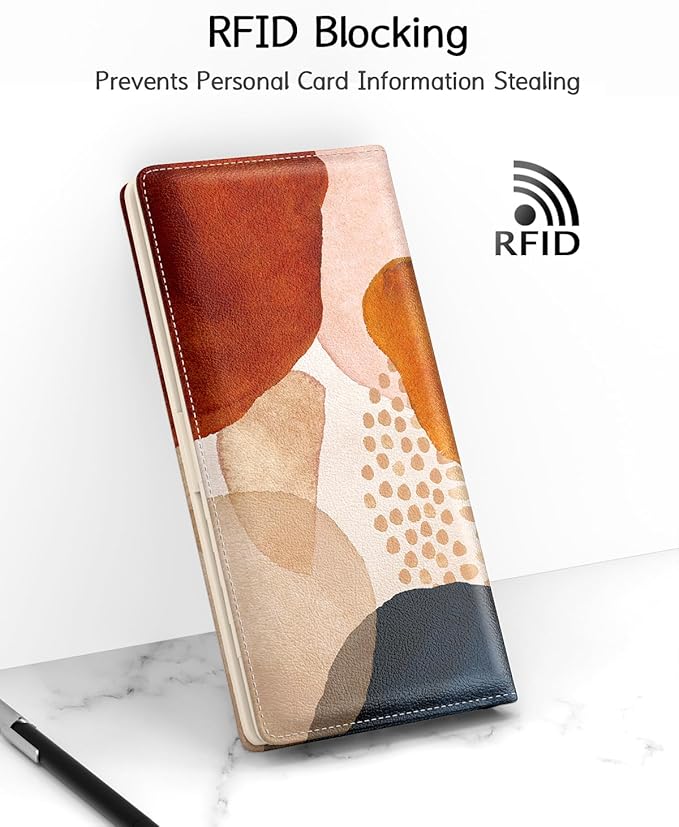 Nipichsha Womens Wallet, RFID Slim Wallets for Women, Thin Ladies Credit Card Holder Purse, Cute Leather Bifold Clutch Billfold with 11 Card Slots & ID Window, Simple Abstract Art