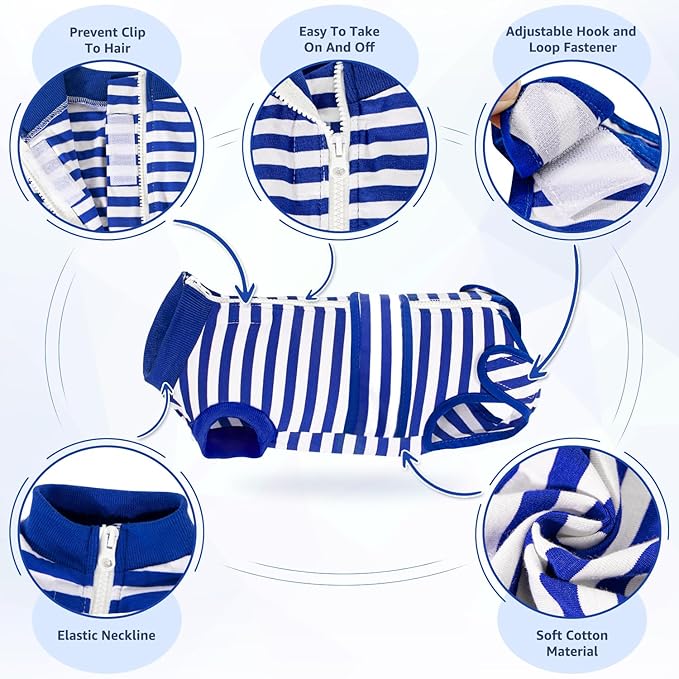 Lukovee Recovery Suit for Dogs, Zipper On Recovery Suit for Female Male Dog, Onesie Abdominal Wounds Cone E-Collar Alternative Prevent Licking Spay Recovery Suit (Medium, Blue & White)