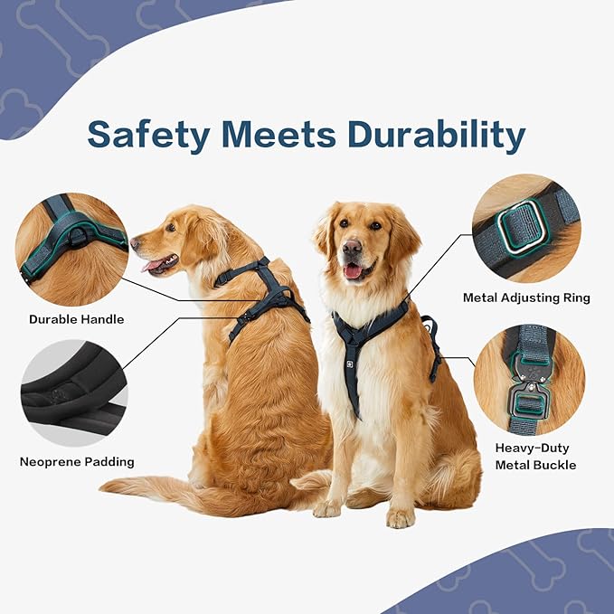 CLEPAWS Dog Harness for X-Large Dogs, No Pull Dog Harness Easy Walk with Metal Hardware, Ergonomic Y-Shaped Design, Soft Padding, Padded Handle, Durable High-Tensile Nylon (Nightfall, XL)