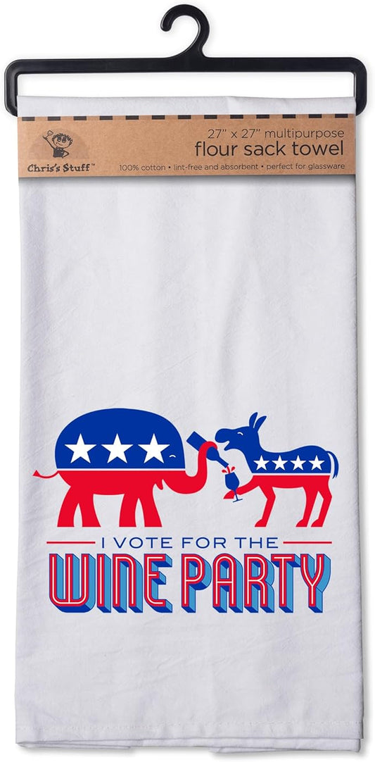 Chris's Stuff Kitchen Dish Towel - Flour Sack Cotton Dishcloth - Highly Absorbent - 27 x 27 Inches for Wine Lovers - Funny Quote Therapy (Wine Party)