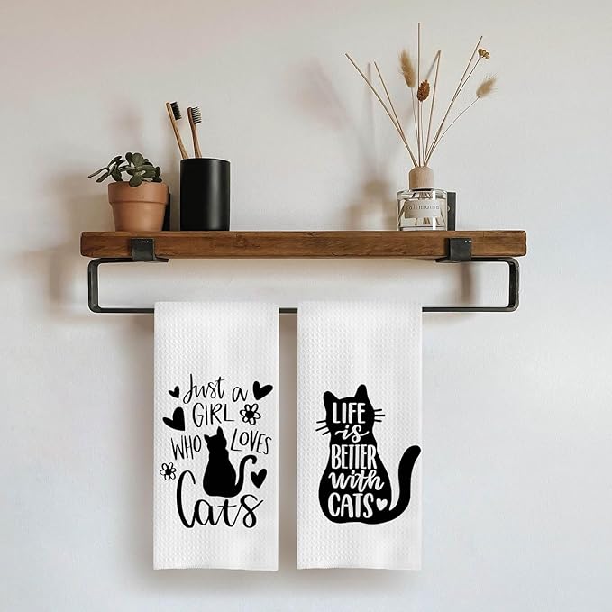 Cat Kitchen Towels,Just A Girl Who Loves Cats Kitchen Towels 16x24 Inches Set of 2,Funny Cat Decorative for Kitchen,Gifts for Cat Lovers