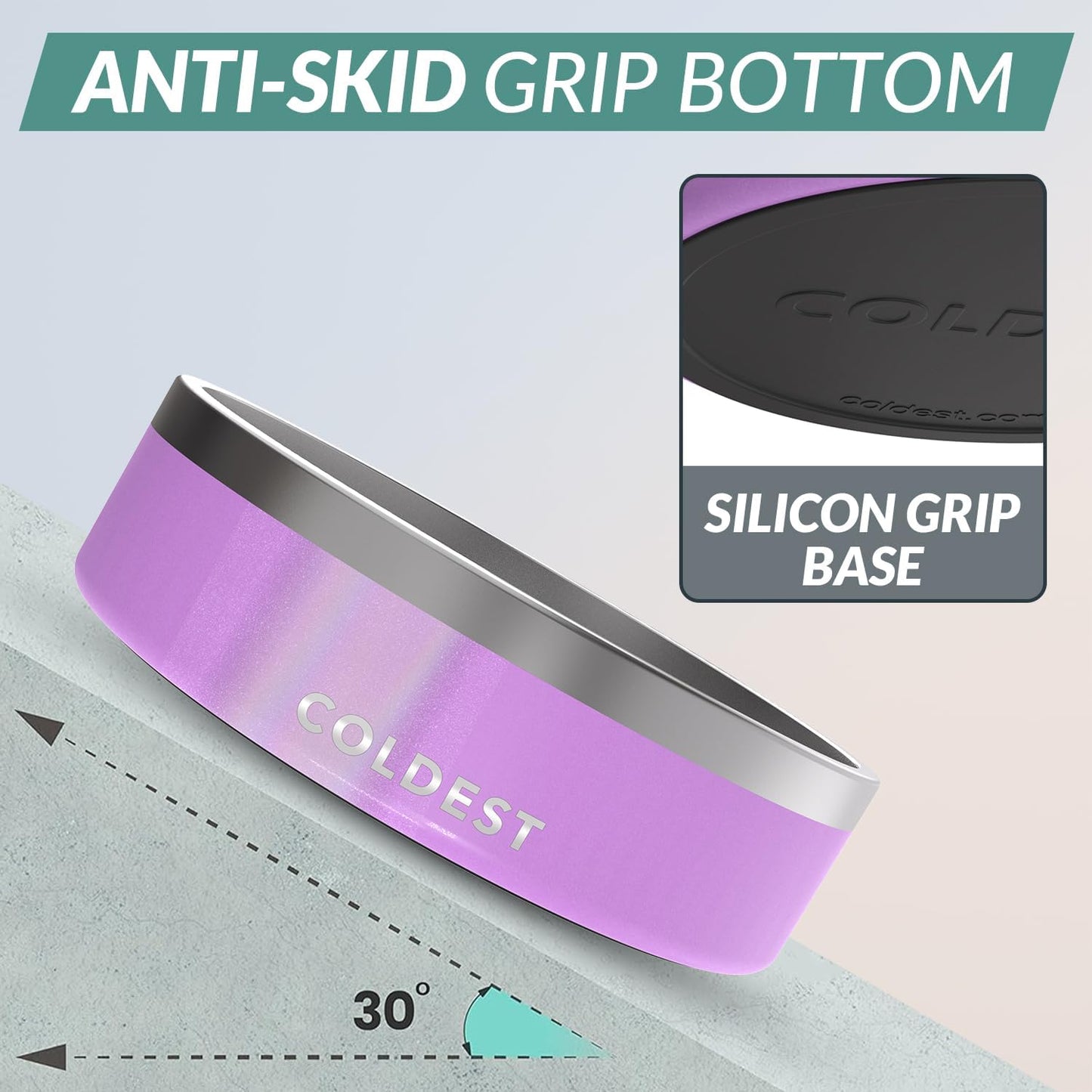 Coldest Dog Bowl - Anti Rust Metal, Non Slip, 3 Layers Insulated Stainless Steel Dog Bowls - Spill Proof & Heavy Duty - Water Bowl for Dogs, Cats, Dish Washer Safe (42 oz, Saturns Purple Glitter)