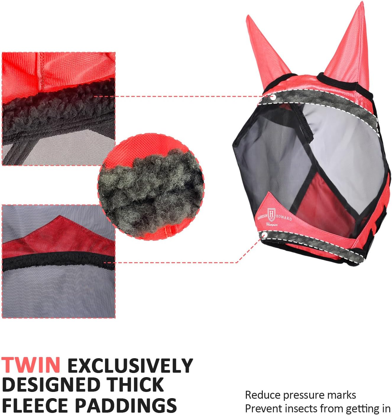 Harrison Howard Pro Luminous Horse Half Face Fly Mask Large Eye Space with Ears UV Protection for Horse Coral Orange M