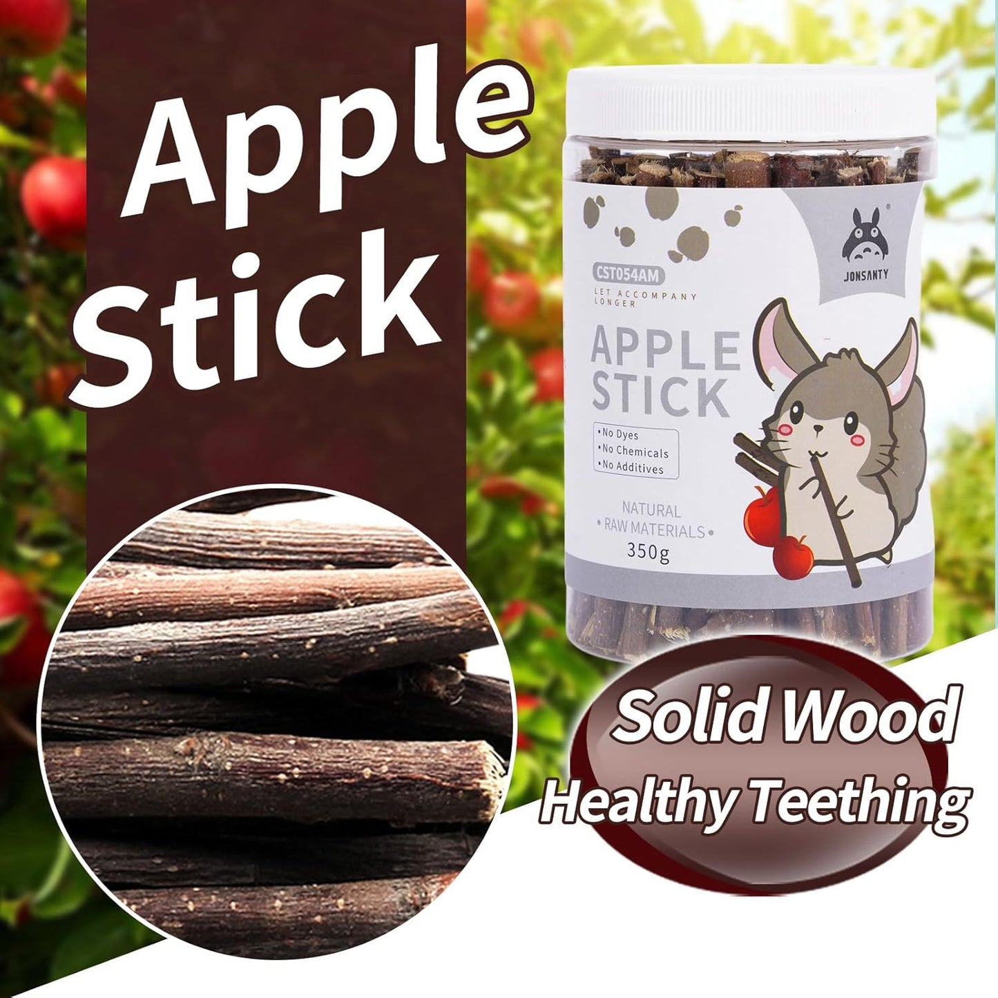 330g Natural Apple Sticks Rabbit Chew Toys, Bunny Teething Toys, Easy to Store in Jar, Ideal for Rabbit, Guinea Pig, Hamster, Chinchilla, Chipmunks, Squirrels, Gerbils and other Small Animals