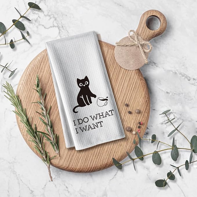 Funny Kitchen Towels,Cat Themed Dishcloth Dish Napkin Décor,16 x 24Inch,Cute Hand Towel,High Absorbent Tea Rags,Sweet Gifts for Cat Lover Owners Mom Hostess Women New Home Housewarming