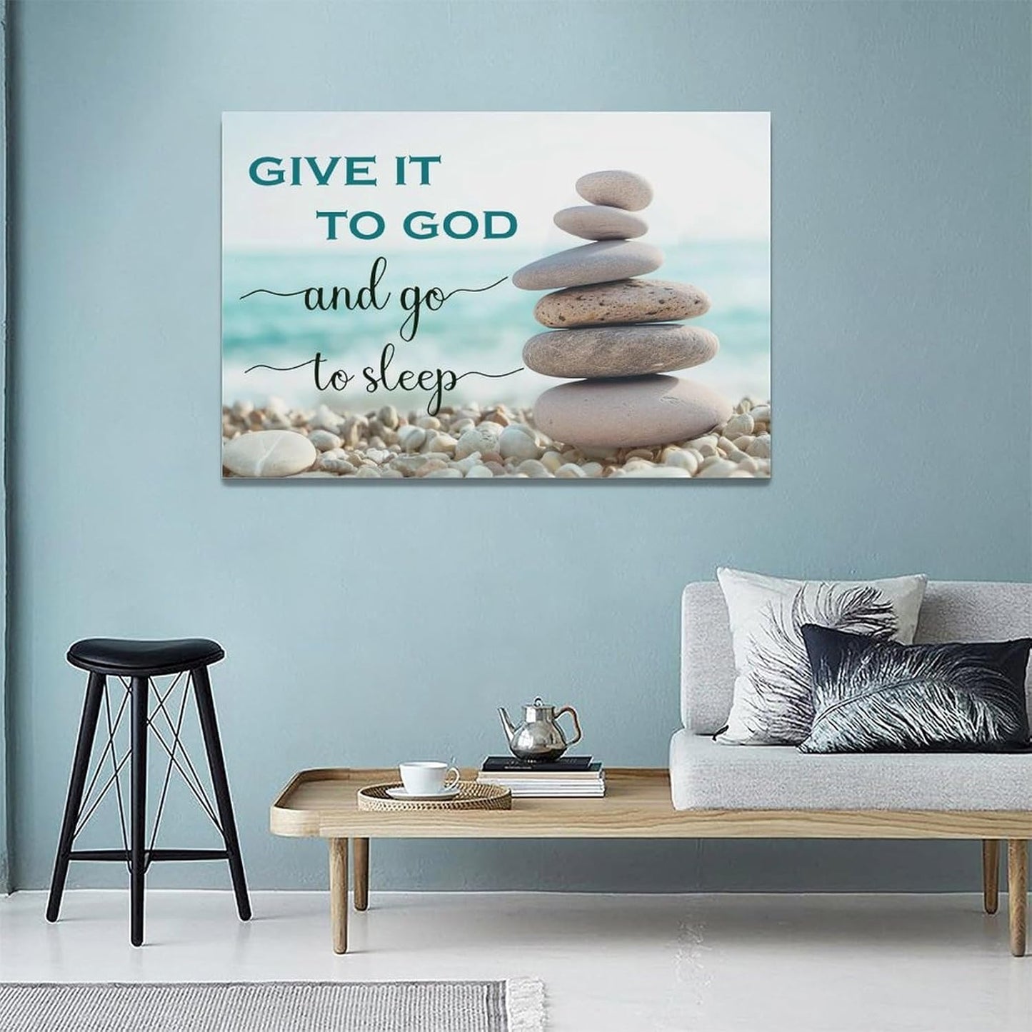 Scripture Wall Art Bible Verse Christian Gifts Canvas Give It To God Go To Sleep Wall Decor Inspirational Quote Prints Painting Religious Pictures Artwork for Bathroom Kitchen Living Dining 24"x16"