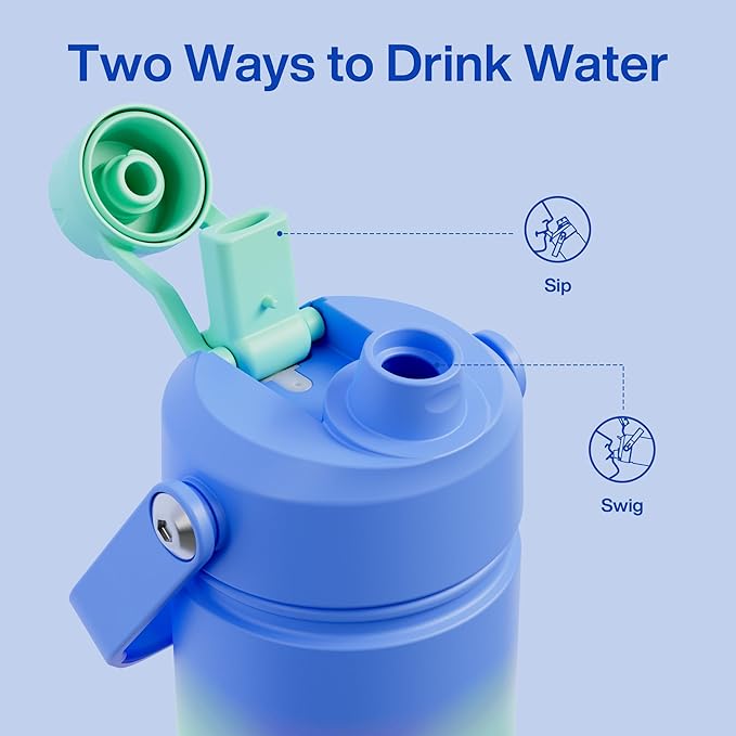 Kids Insualated Water Bottle with Straw - 12oz Stainless Steel Water Bottle with Dual Spouts, Leak-Proof, BPA-Free, Double Wall Vacuum Keeps Cold for 24 Hours for Sports, Travel (Frosted Lilac)