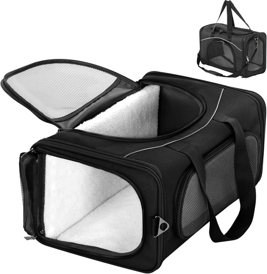 Petsfit Two-Way Placement Pet Carrier Airline Approved, Cat Carriers for Kittens, Puppies,Rabbit,Hamsters, Washable,Black