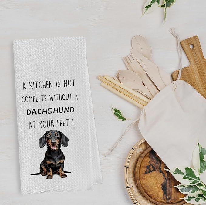 Funny Dachshund Dish Towels set - Dachshund Gifts Waffle Weave Kitchen Towels, Dachshund Decorative Hand Tea Towels for Bathroom Kitchen, Weiner Dog Gifts for Women (16×24 Inches Set of 2)