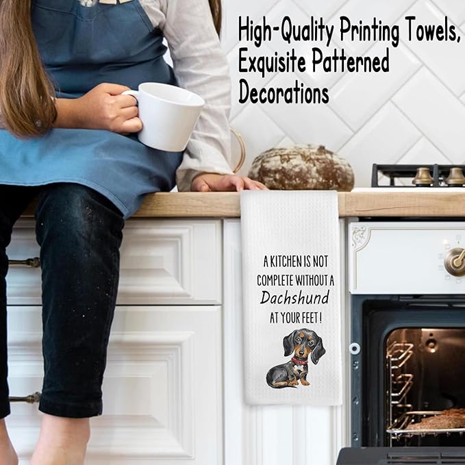 Dachshund Dog Gifts Kitchen Decor Towels 16″×24″,Dog Lovers Gifts for Girls Mom Women, A Kitchen is Not Complete Without a Dachshund at Your Feet Bathroom Kitchen Dish Hand Towels 052
