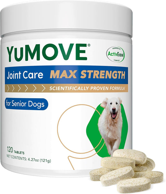 YuMOVE Hip & Joint Supplement for Senior Dogs with Max Strength Glucosamine Chondroitin, Omega 3, Hyaluronic Acid, Green Lipped Mussel, & Fish Oil for Dogs - 120 Chewable Tablets