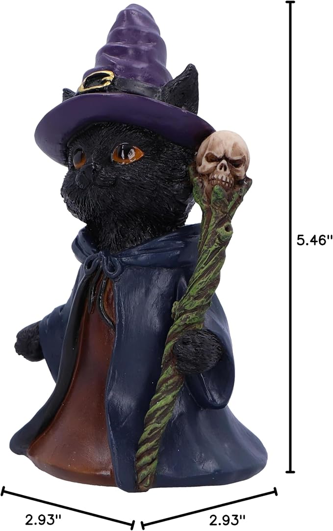 Nemesis Now Whiskered Wizard 14cm, Resin, Black, Cat Figure, Black Cat Ornament, Collectable Cat Giftware, Cast in The Finest Resin, Expertly Hand-Painted, U6738A24