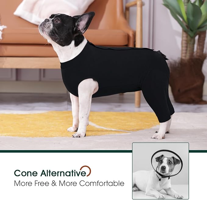 Kuoser Dog Surgery Suit Female Spay Male Neuter, Dog Leg Sleeve to Stop Licking Soft Dog Onesie for Abdominal Wound, Dog Recovery Suit Rear Leg Sleeves Pet Elbow Brace Protector, Black L