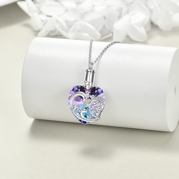 YFN Elephant Heart Crystal Urn Necklace for Ashes Cremation Jewelry Sterling Silver with Crystal Jewelry Gifts for Women