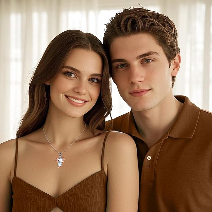 LUHE Axolotl/Cat/Fox Necklace for Women Sterling Silver Axolotl/Cat/Fox Jewelry Moonstone Pendant Necklace Gifts for Women