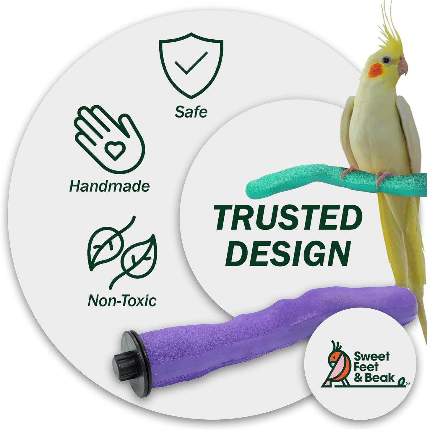 Sweet Feet & Beak Safety Pumice Bird Perch, Large 1-1/2" X 12", Blue - Lightweight Grinding Bird Perches for Cage - Bird Nail Trimming Perch for Healthy Beak & Feet - Multi-Size & Color Parrot Stand