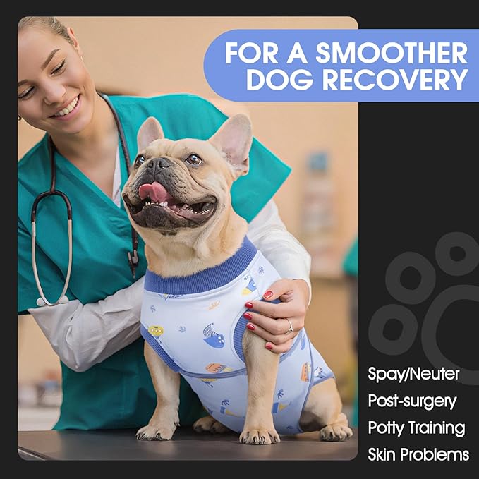 FUAMEY Recovery Suit for Dogs After Surgery,Soft Breathable Dog Bodysuit E-Collar & Cone Alternative Surgical Suit,Male Female Dog Neuter Spay Suits Anti Licking Wounds Onesie Blue Boat L